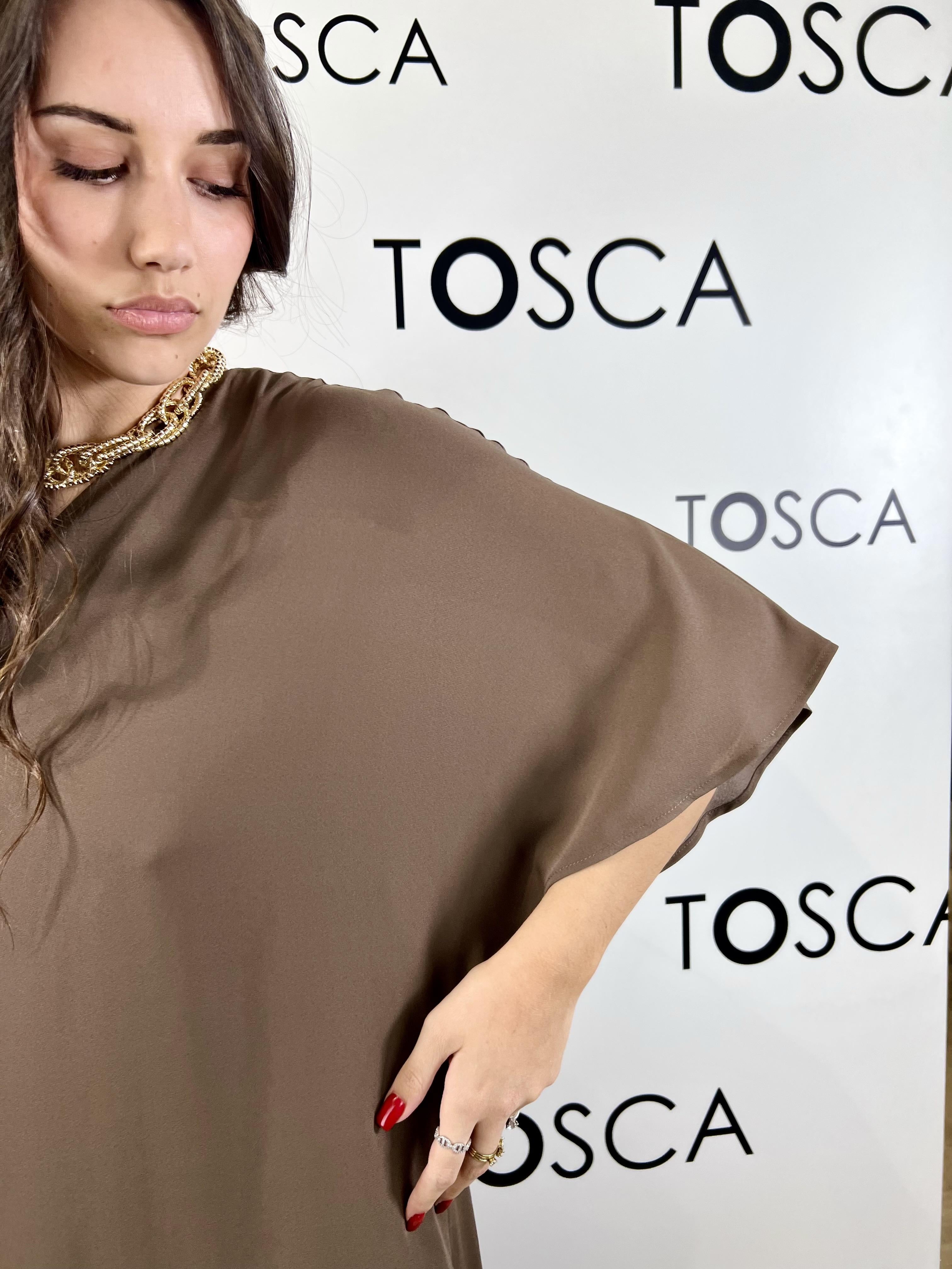 abito monospalla in georgette bicolore 