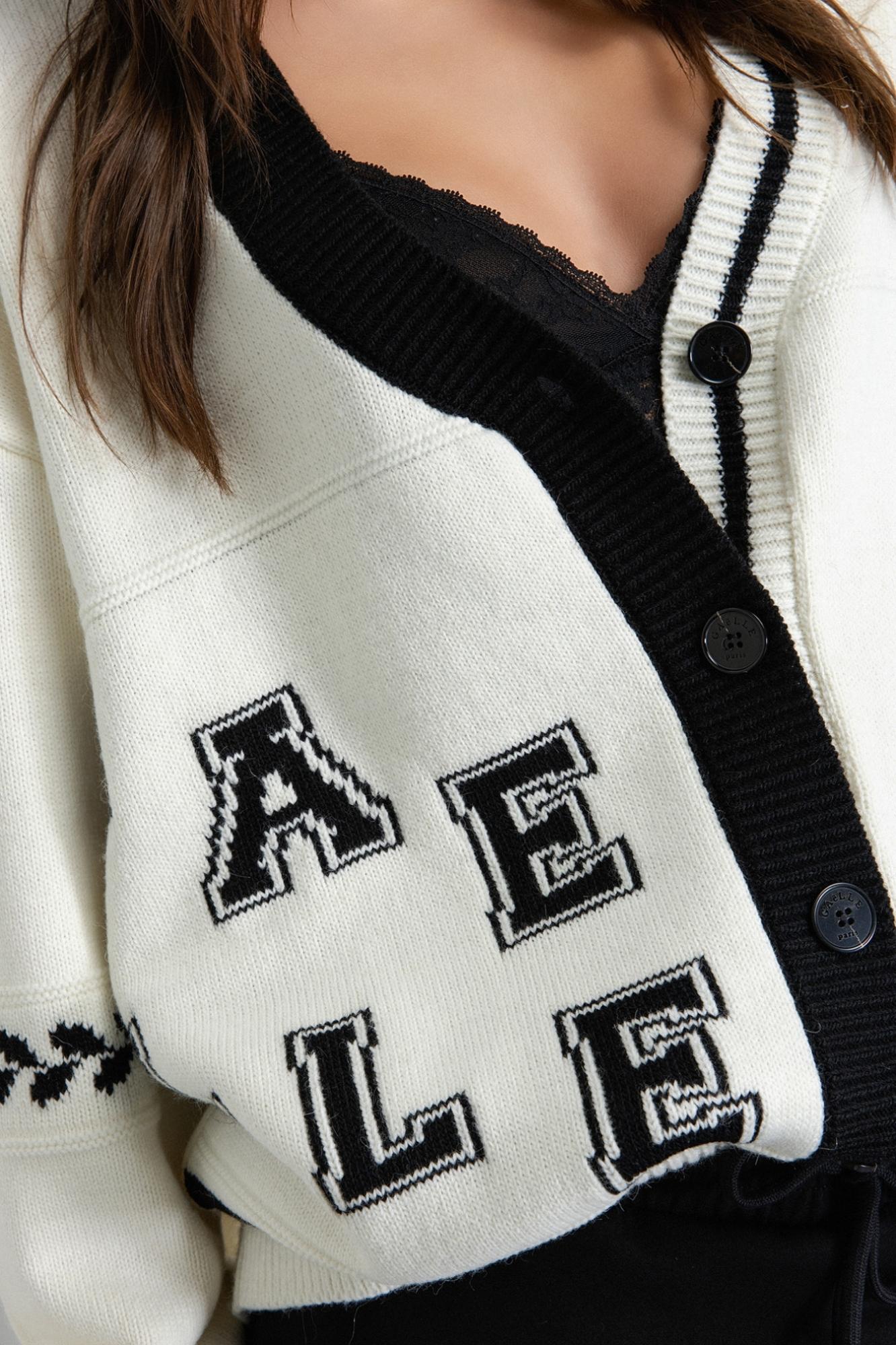 cardigan in maglieria con ricamo logo off white gaëlle paris GAABW07165MBFI0001OFF-WHITE GAELLE