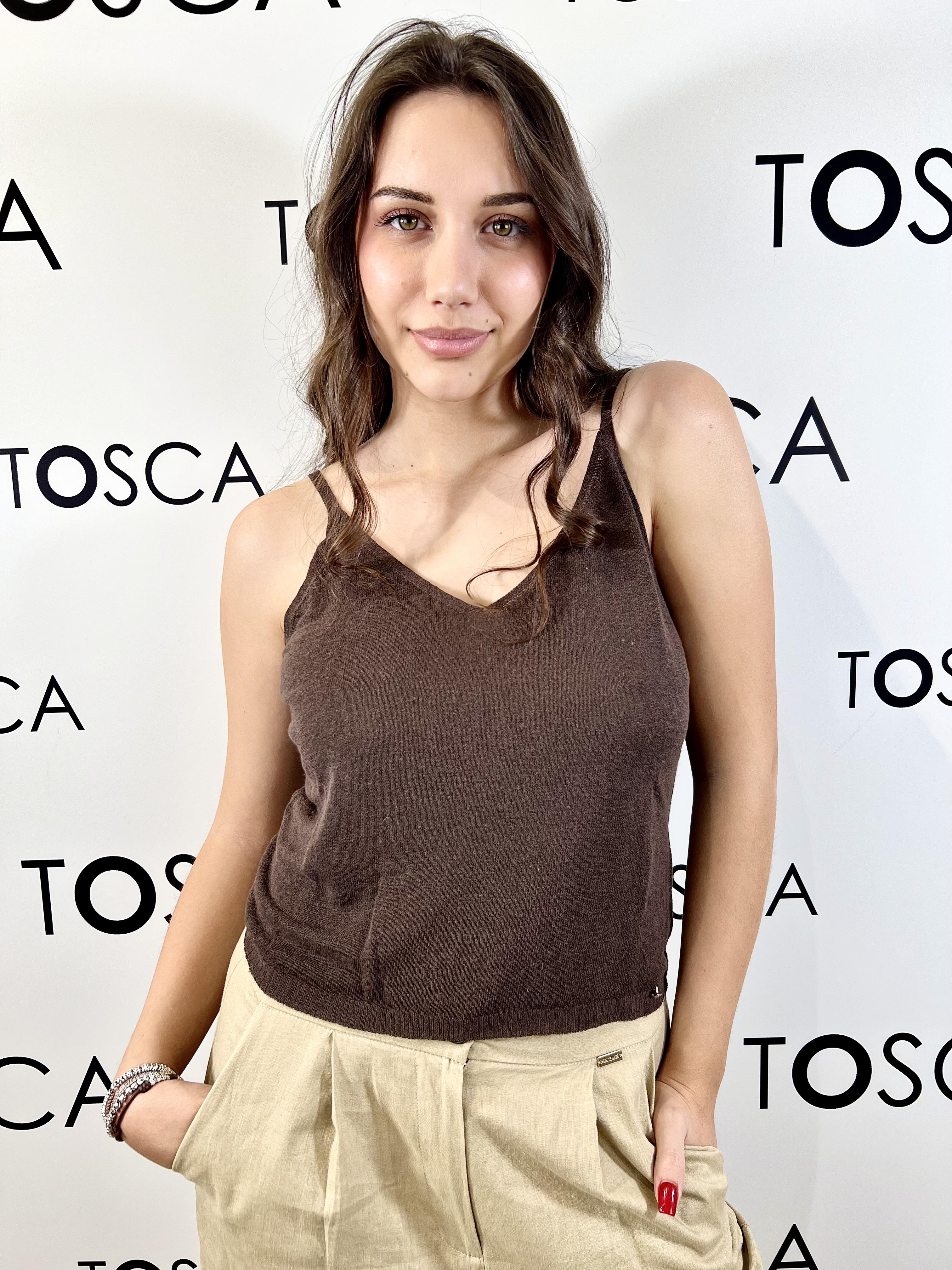 canotta in maglia con bretelline in misto lino white wise 