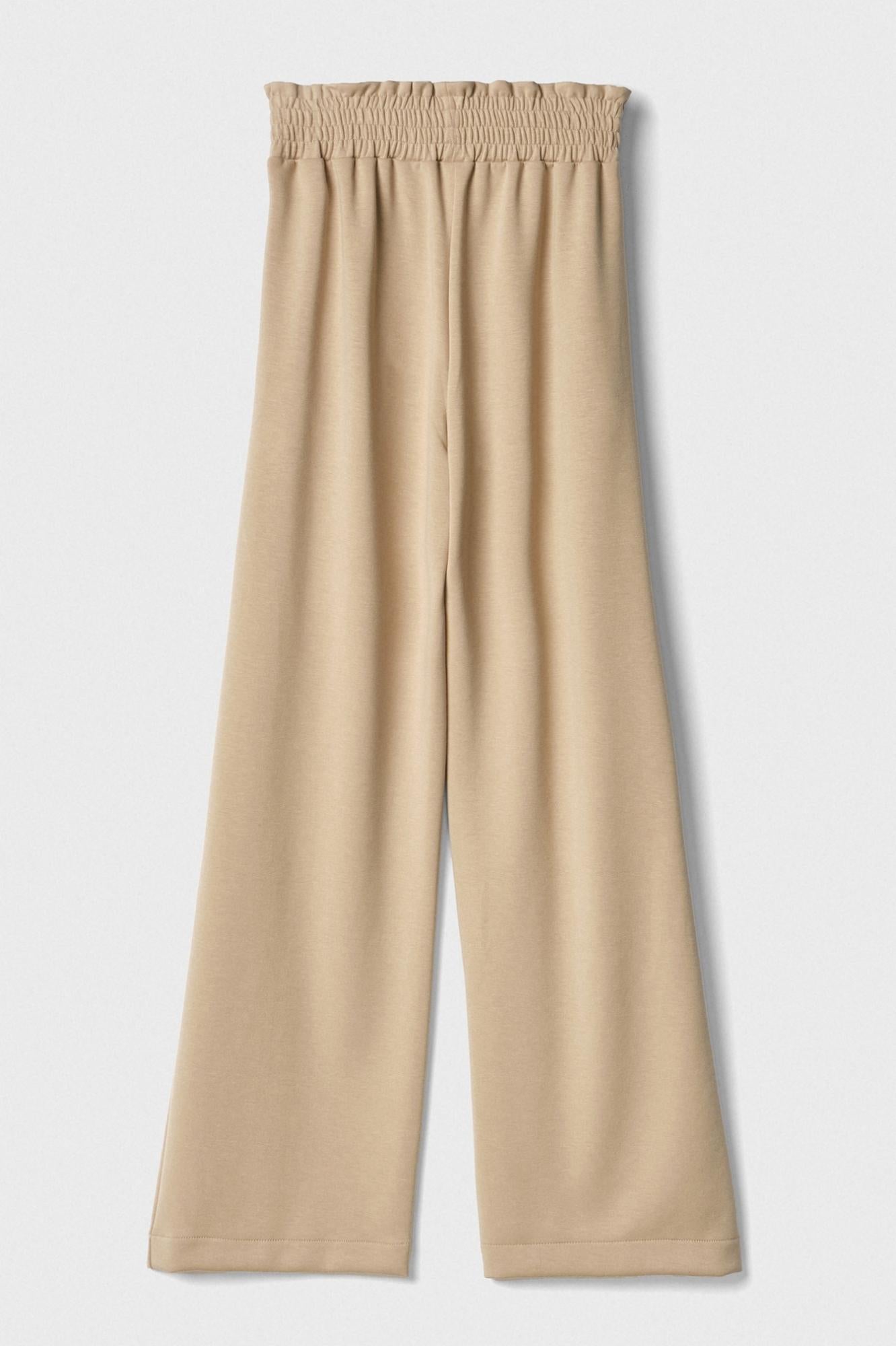 pantalone dritto a vita alta con punto smock cammello gaëlle paris 