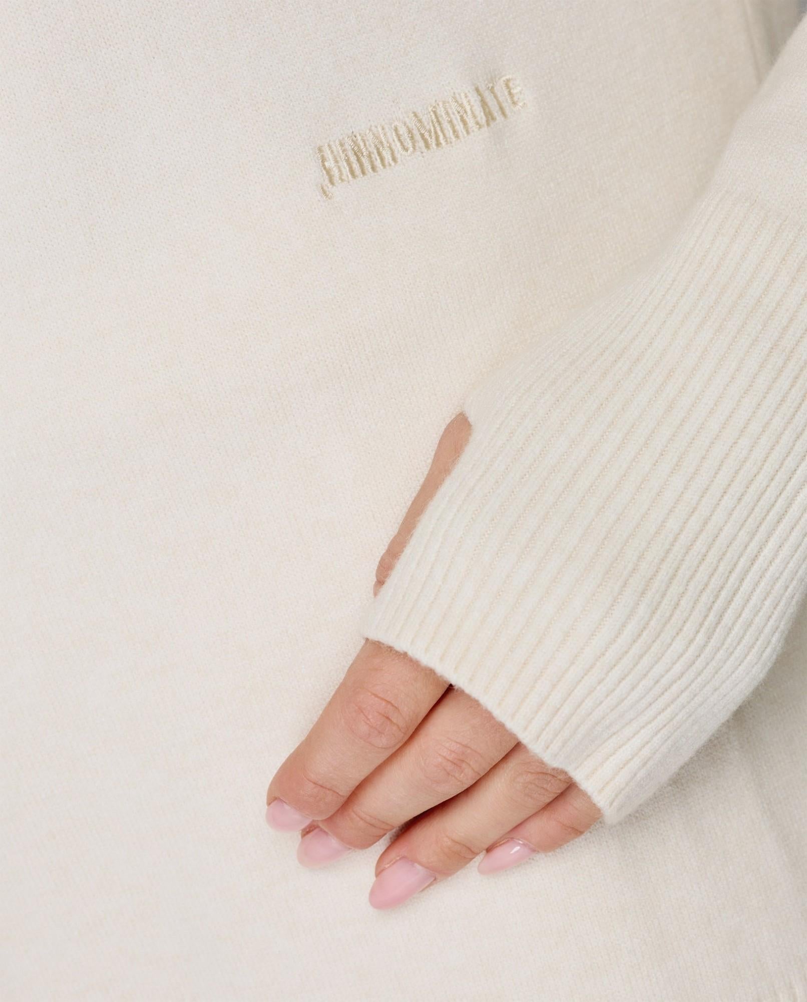 maglia cappuccio raglan con buchi ai polsi bianco burro hinnominate<BR/> 