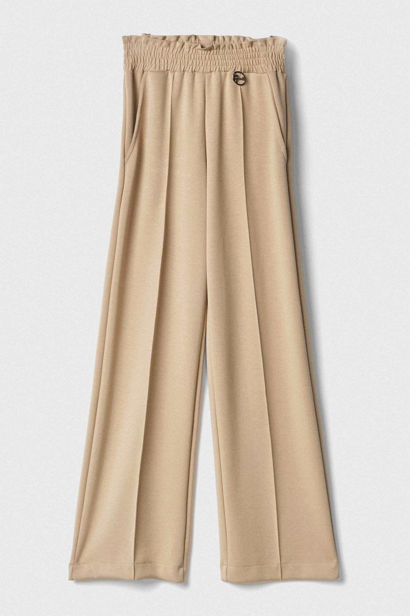 pantalone dritto a vita alta con punto smock cammello gaëlle paris 