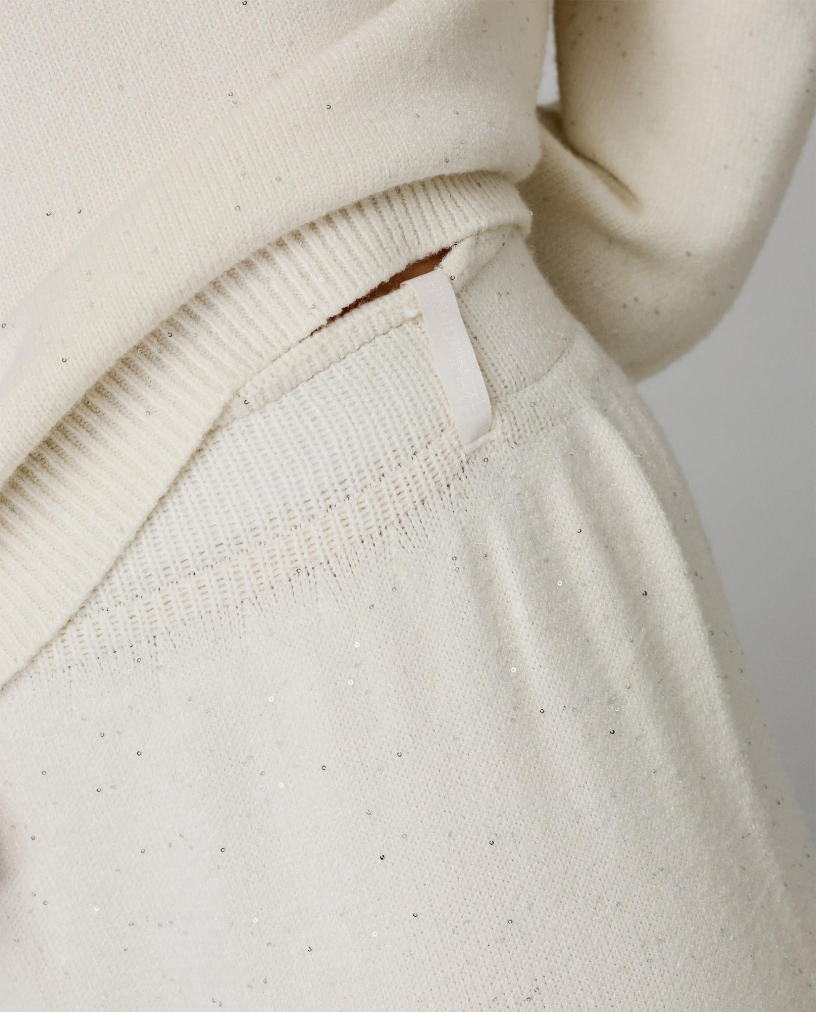 pantalone dritto in maglia con paillettes hinnominate HMABW02317MTTM0001AVORIO HINNOMINATE