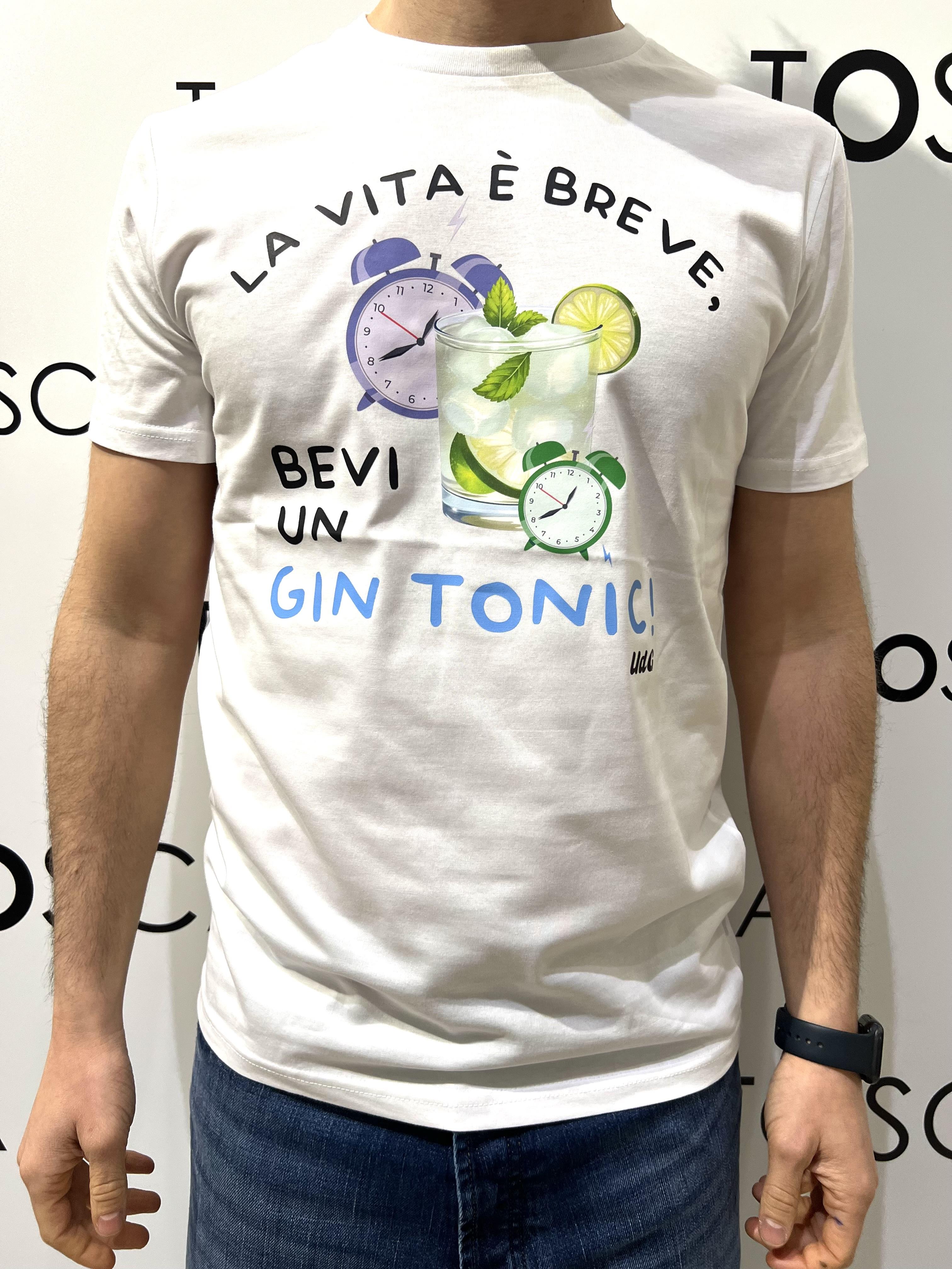 gin t-shirt la vita è breve bevi un gin tonic GIN T-SHIRTLA VITA È BREVE BEVI UN GIN T.BIANCO HICONIKA