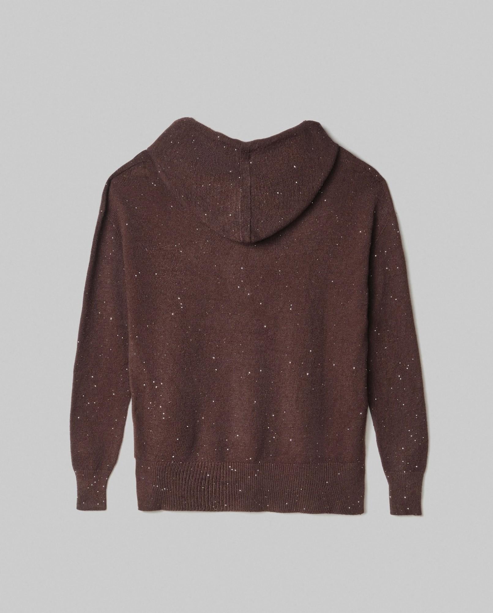 maglia cappuccio con paillettes piu' lunga sul dietro hinnominate HMABW02310MTTM0001MARRONE HINNOMINATE