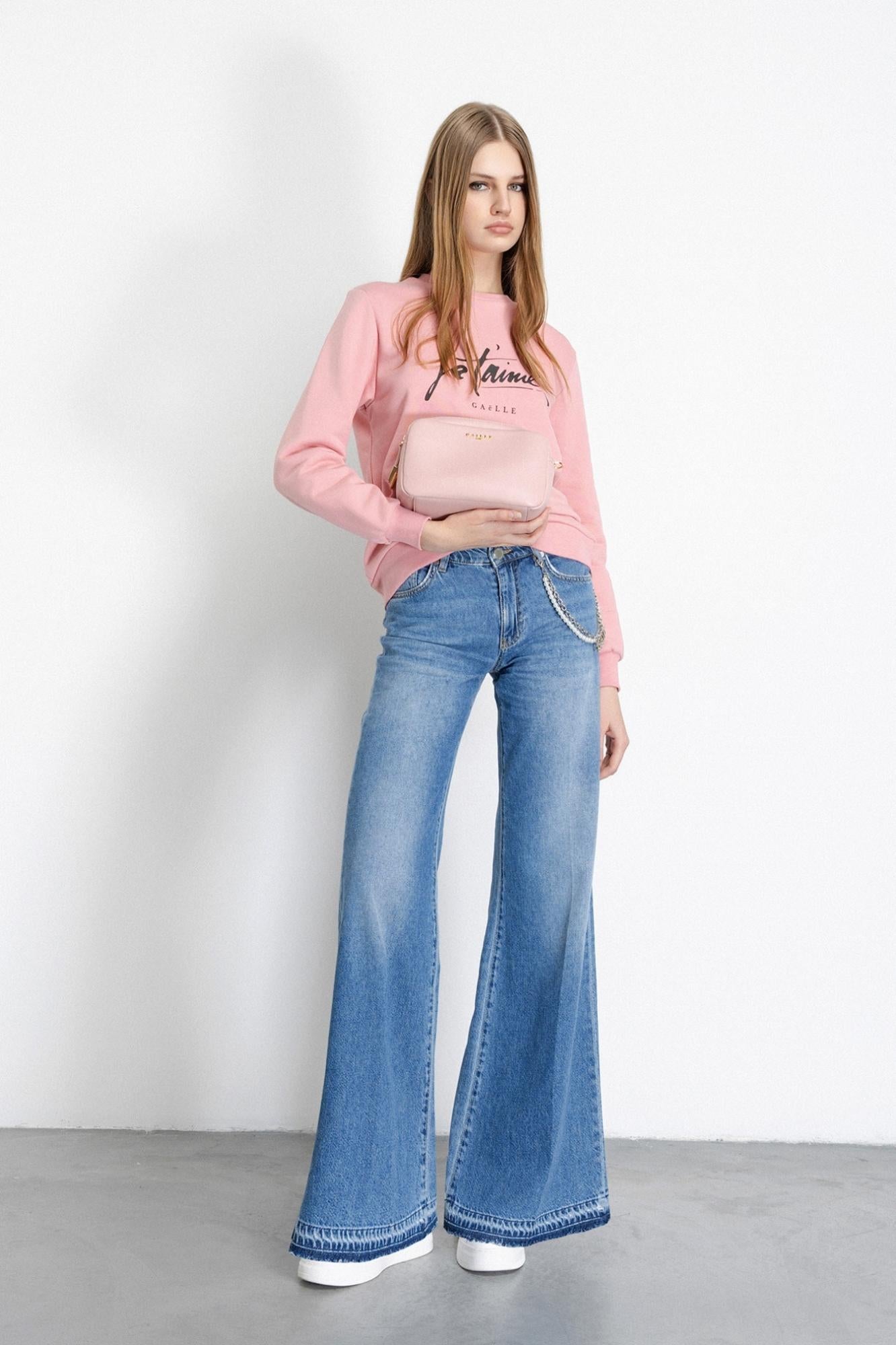 pantalone palazzo low waist con accessorio logato blu gaëlle paris GAABW07916MBFI0002DENIM GAELLE