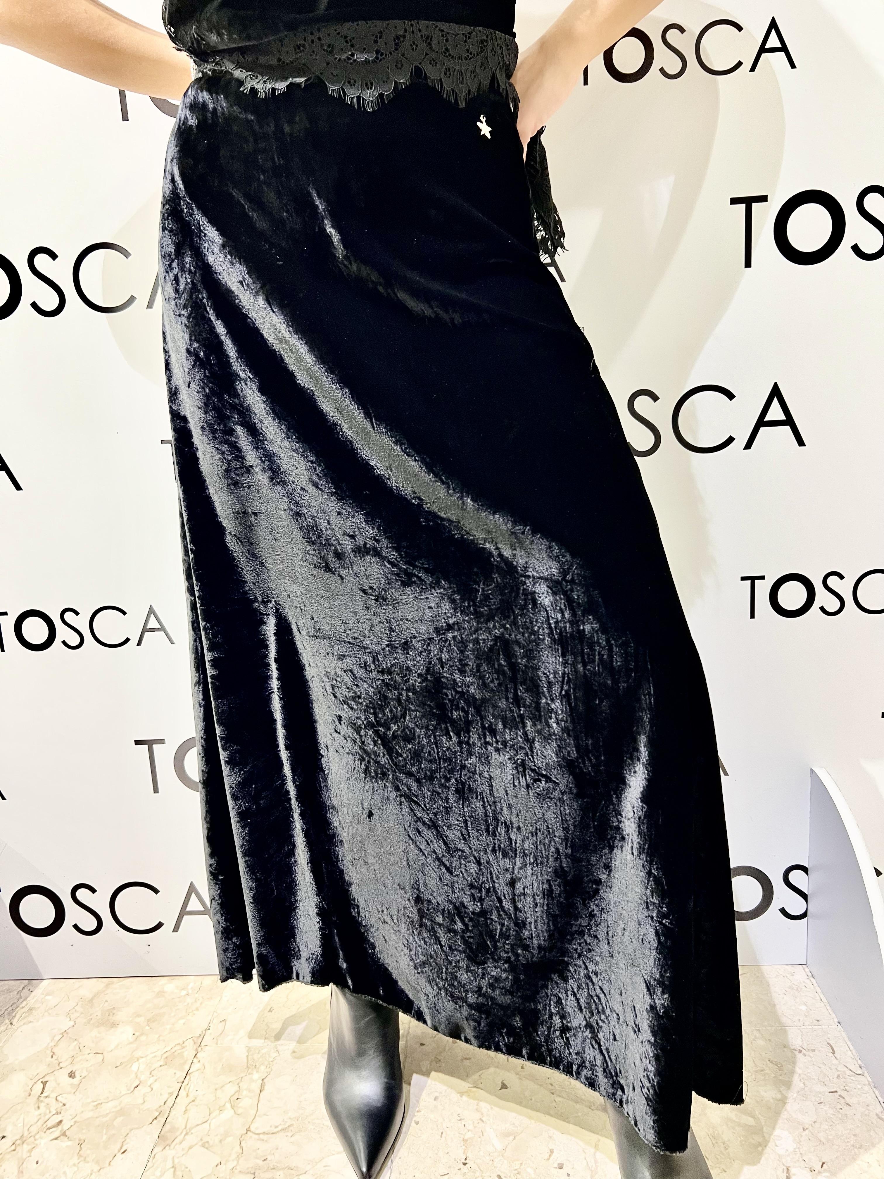 gonna in velluto F38X1598-38192NERO SOUVENIR