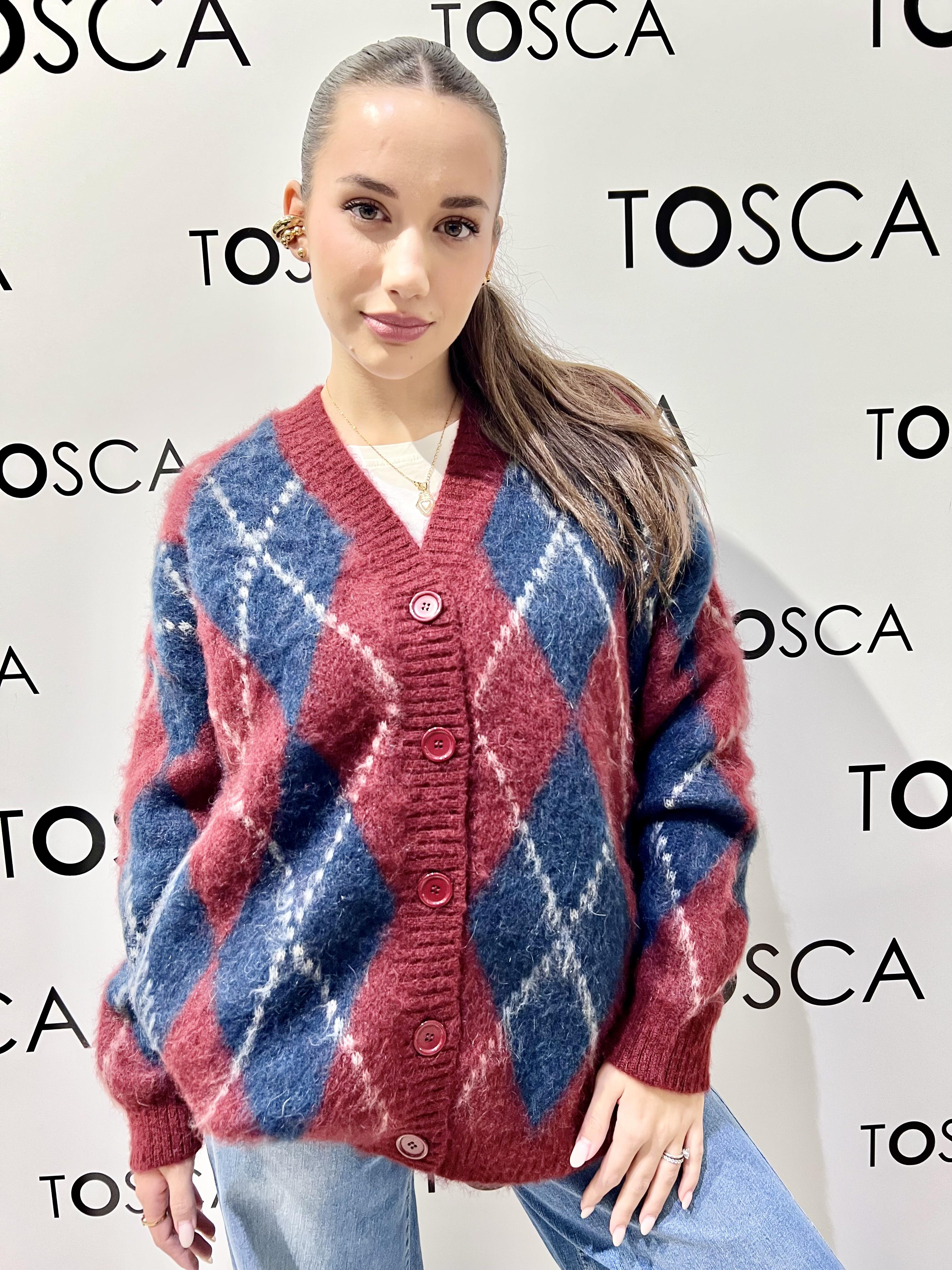 cardigan over rombi 3M1096NIBORDEAUX-BLU KONTATTO