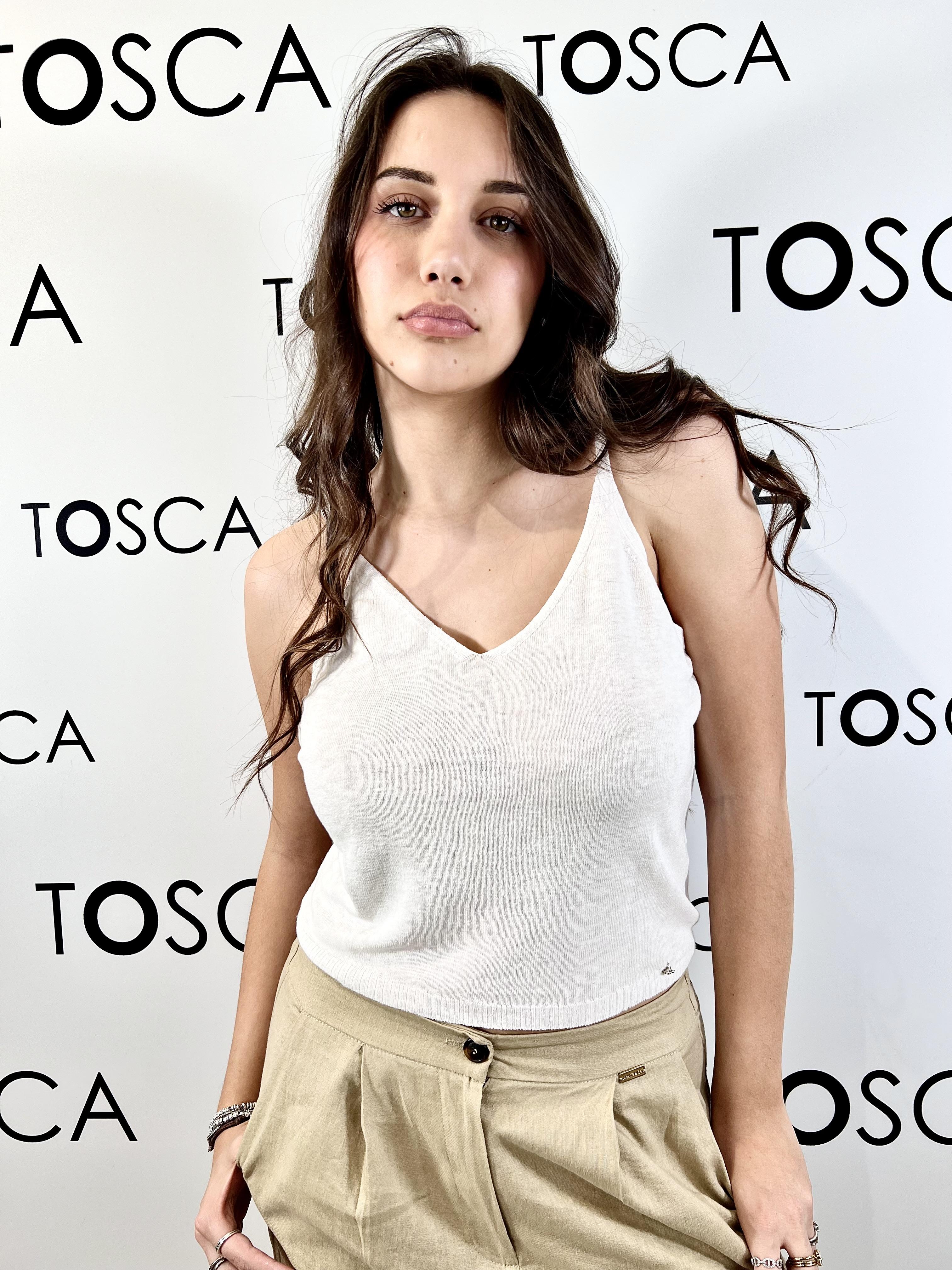 canotta in maglia con bretelline in misto lino white wise 