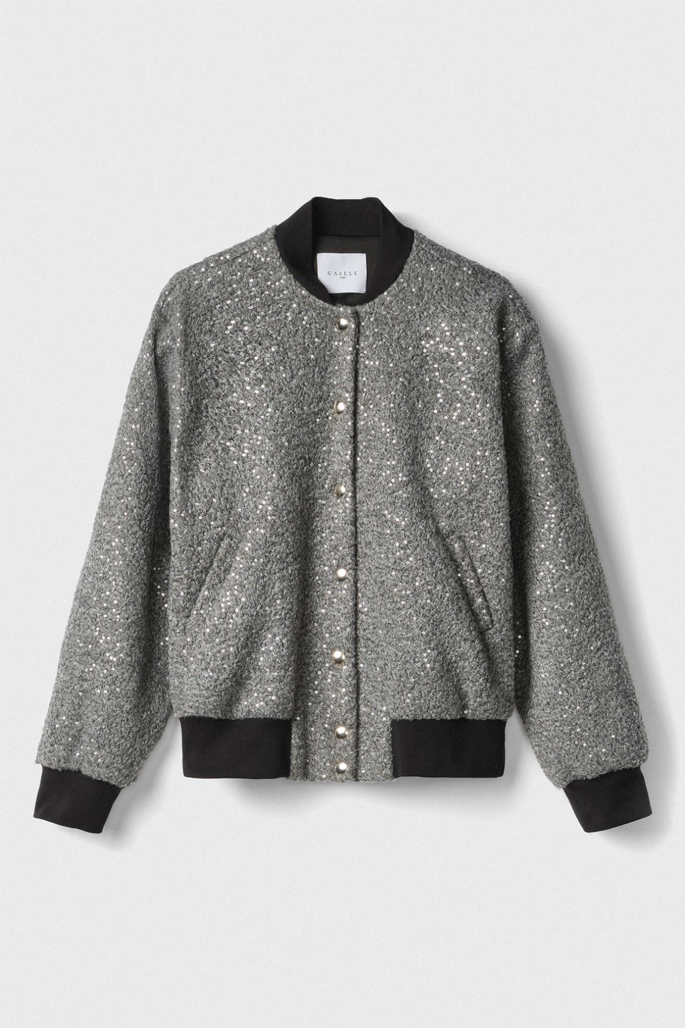 bomber college in panno con paillettes grigio ferro gaëlle paris GAABW06555TMTP0022GRIGIO GAELLE
