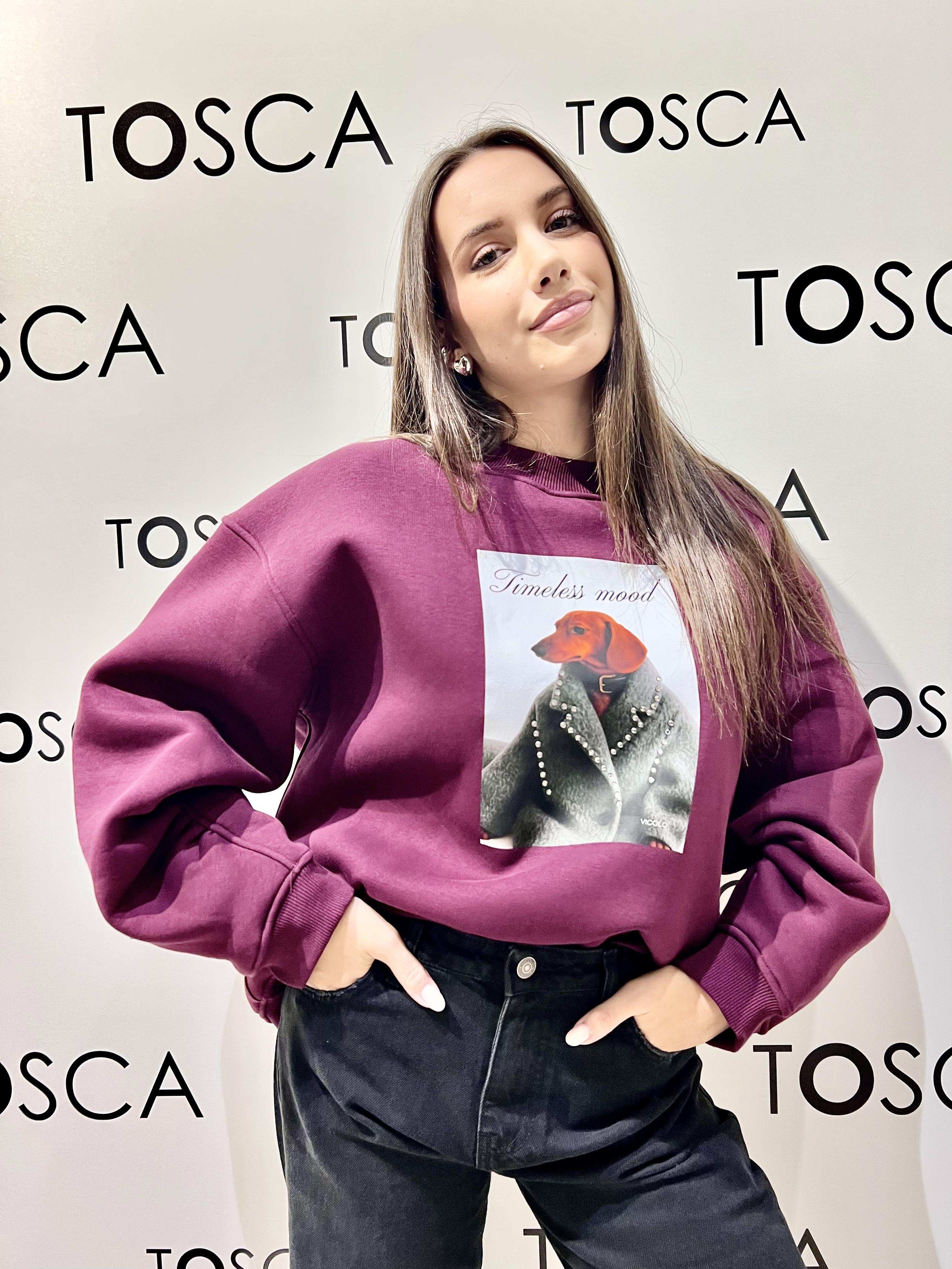 felpa con stampa cani vicolo RF0559BORDEAUX VICOLO