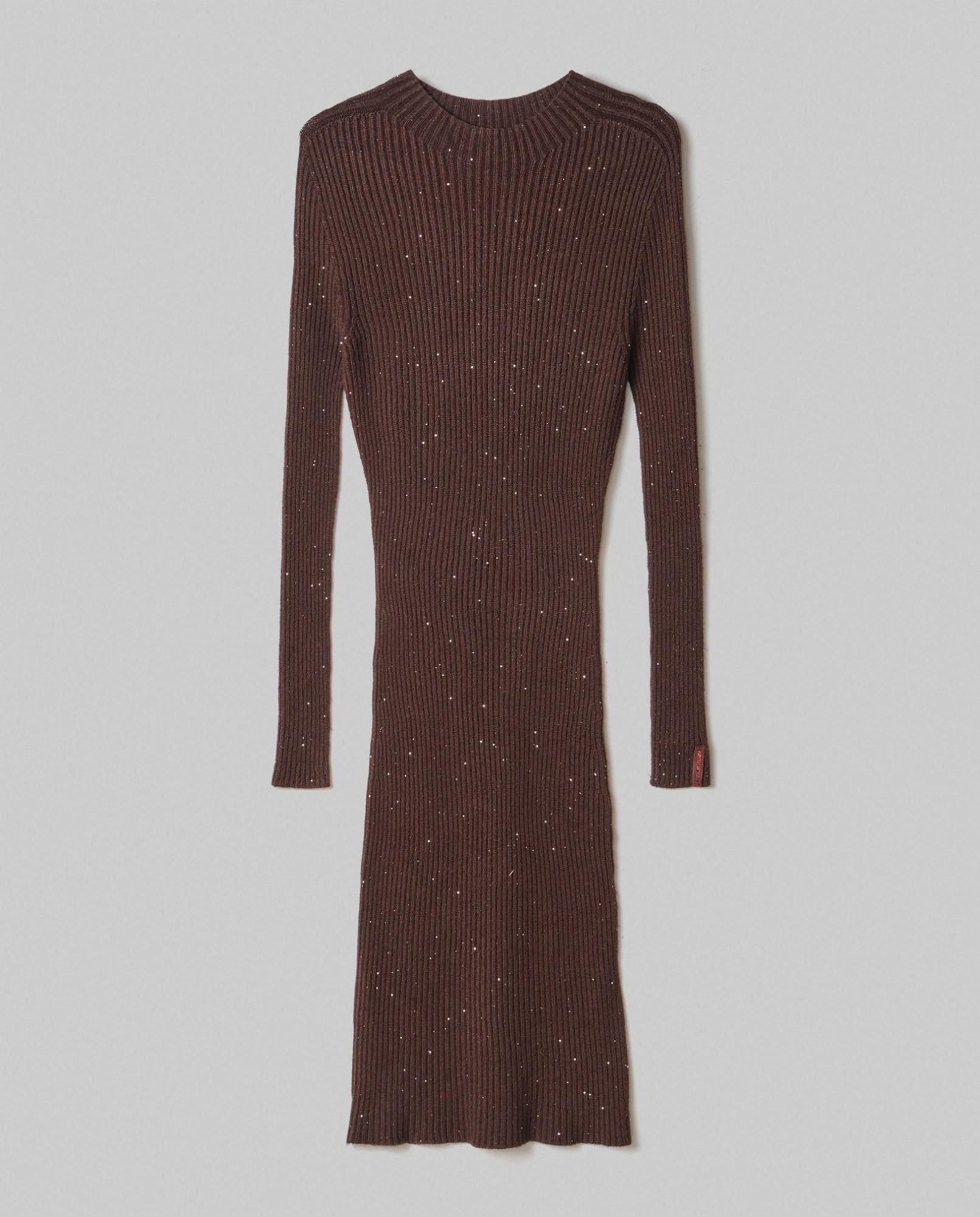 abito lupetto lunghezza al ginocchio in costina con paillettes moro hinnominate HMABW02330MTTM0001MARRONE HINNOMINATE