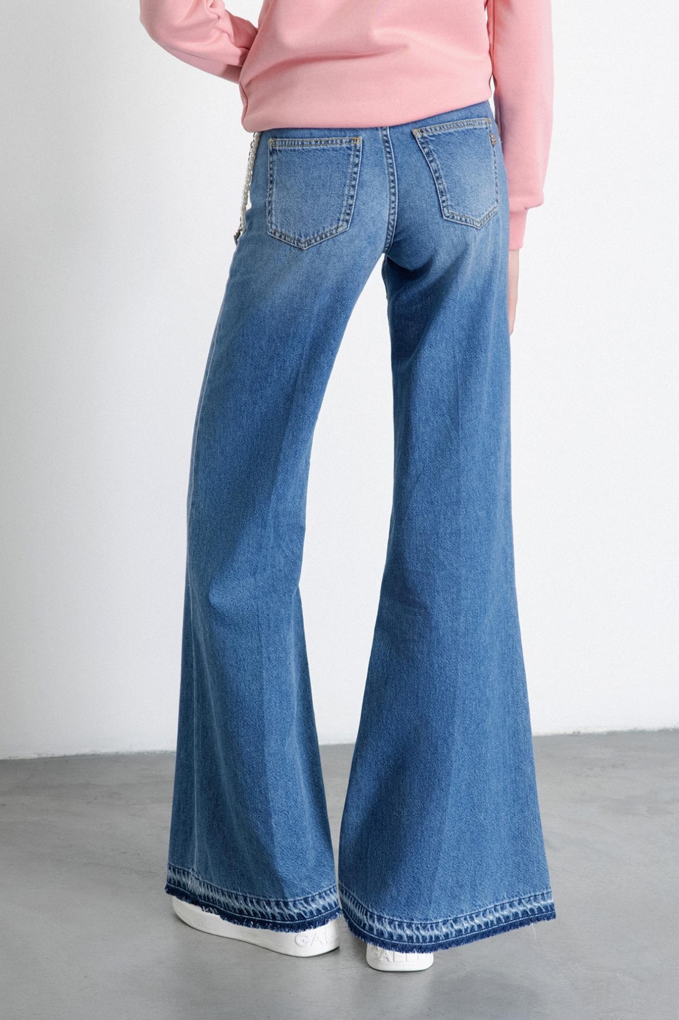 pantalone palazzo low waist con accessorio logato blu gaëlle paris GAABW07916MBFI0002DENIM GAELLE