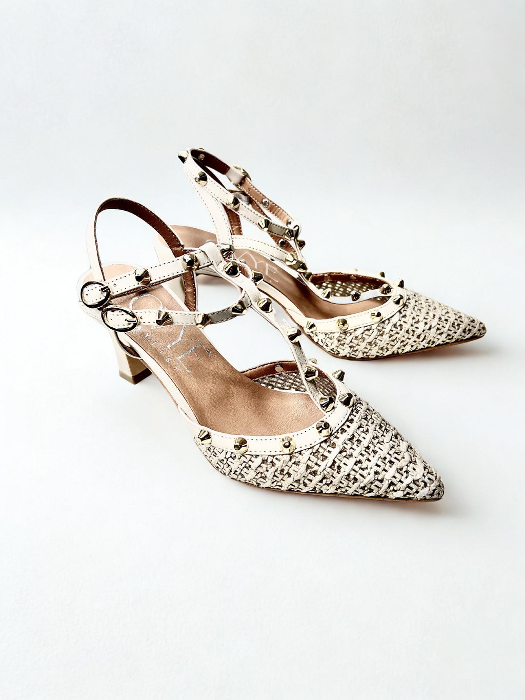 slingback in in rafia e borchie AMR1310BEIGE OVYÈ