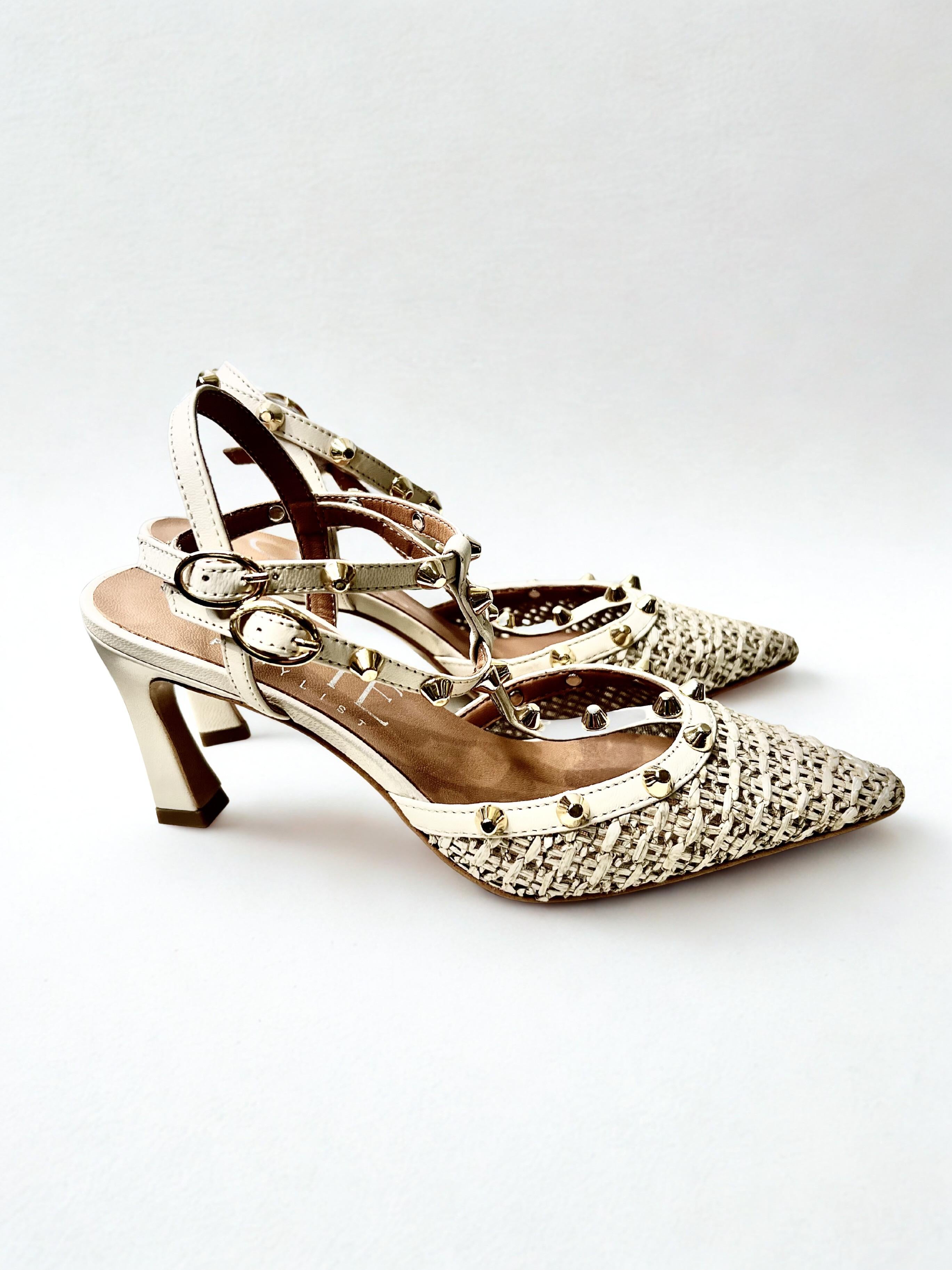 slingback in in rafia e borchie AMR1310BEIGE OVYÈ