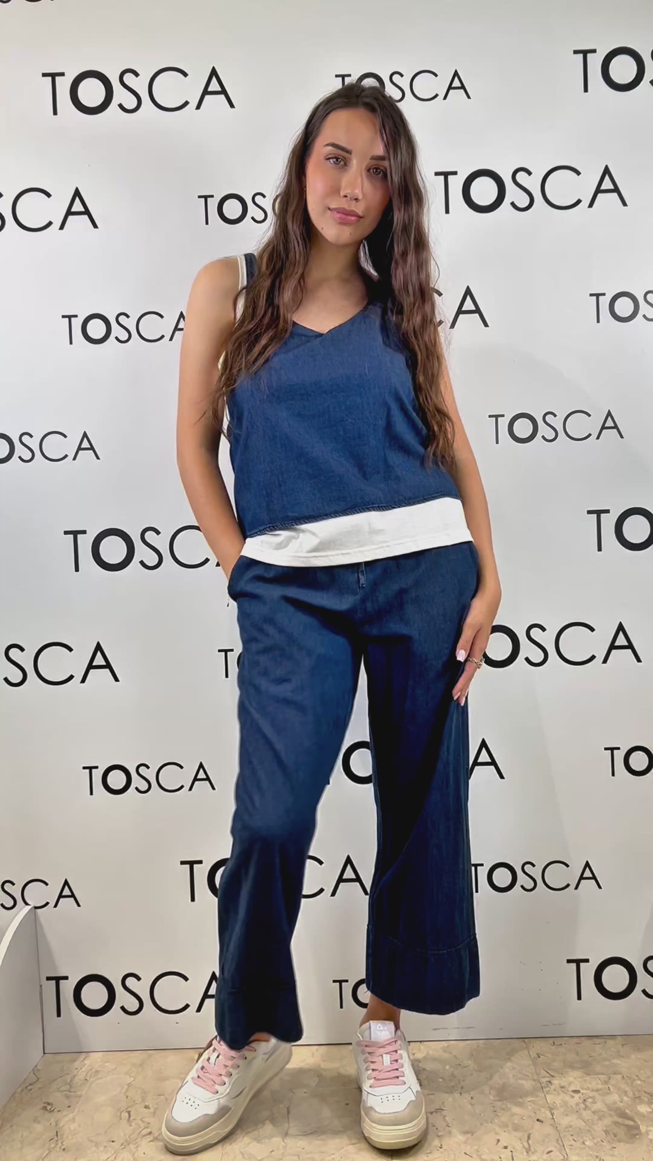 top con doppio pannello in chambray white wise